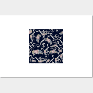 Watercolor Treble Clef on dark navy Posters and Art